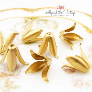 Vintage Style Messing Tulpen Blütenblatt Perlenkappen Kegel 10mm Lang - 6