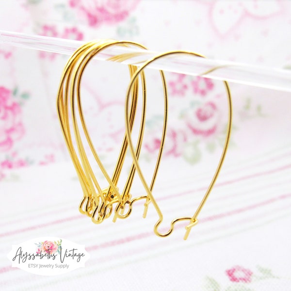 Long Gold Plated Kidney Wire Earrings Findings 1.5 inch US Made Jewelry Supply - 20