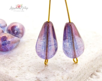 Perles en forme de goutte d'améthyste Lumi transparentes brillantes 18 x 11 mm Perles en verre pressé marbré violet tchèque en forme de poire - 6