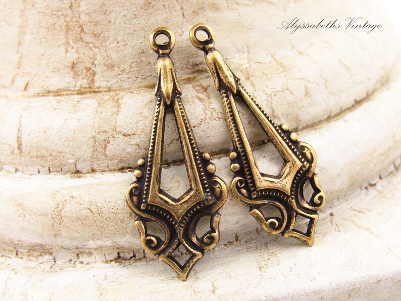 Edwardian Antique Brass Earring Dangle Brass Ox Victorian Etsy