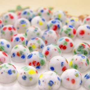 SALE Vintage White and Multi Colored Millefiori Glass Cabochons 7mm Round Dome Cabs - 8
