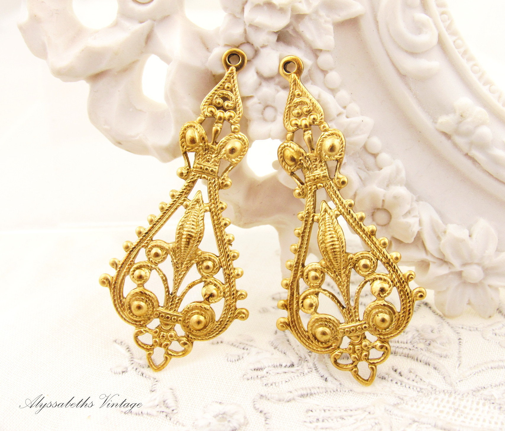 Large Ornate Raw Brass Victorian Art Deco Styled Chandelier Earring F…