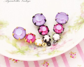 Austrian Matte Purple Lilac /& Peony Pink with White Alabaster Triple Teardrop Rhinestone Drops 23mm Setting Finish Choice 2