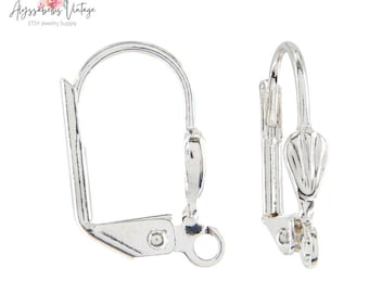 Bright Silver Plated Shell Design Leverback Open Loop Earrings, Fancy Sterling Plate Lever Back Earring Findings - 12
