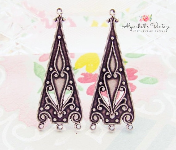 Antiqued Silver Plated Embossed Victorian Art Deco Drops Earring Findings 4