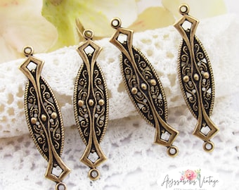 アンティーク真鍮製オックスビクトリアンスタイルフィリグリーコネクタ