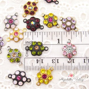 Round Cluster Clear Crystal Rhinestone Flower Charms or Connectors 15x10mm Brass, Black or Silver / Brass Ox Settings image 8