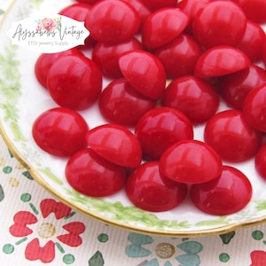 Vintage Austrian Opaque Cherry Red 13mm Round Glass Cabochons, Flat Back Stones, Glass Jewels - 4