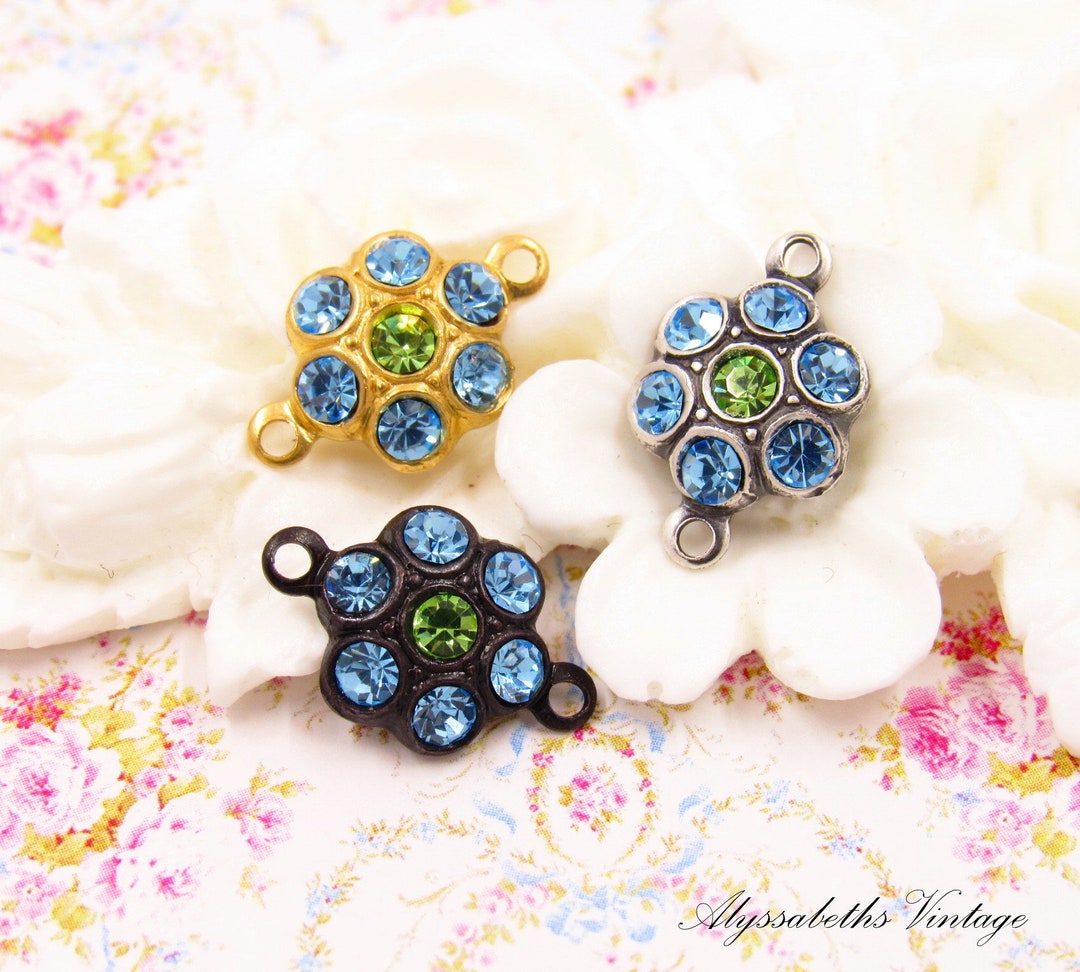 Round Cluster Aquamarine Blue & Peridot Green Rhinestone Flower Charms ...