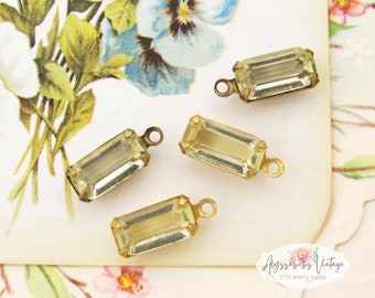 Vintage Transparent Jonquil 10x5mm Faceted Octagon Set Stones, Rhinestone Drop or Link Raw Brass, Black or Antique Silver Settings - 4