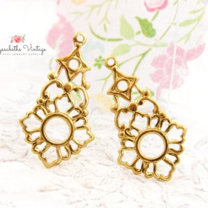 Art Nouveau Filigree Chandelier Earring Dangles Raw Brass Drops Stampings - 4