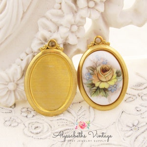 Enkel och elegant 18 x 13 mm oval rå mässing Regency-infattning dropphänge i raminfattning - 4