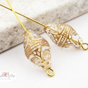 Elegant utsmyckad transparent klar & antik guld barock filigran präglad 19 x 11 mm plast lanternpärlor lång bikonpärla - 6