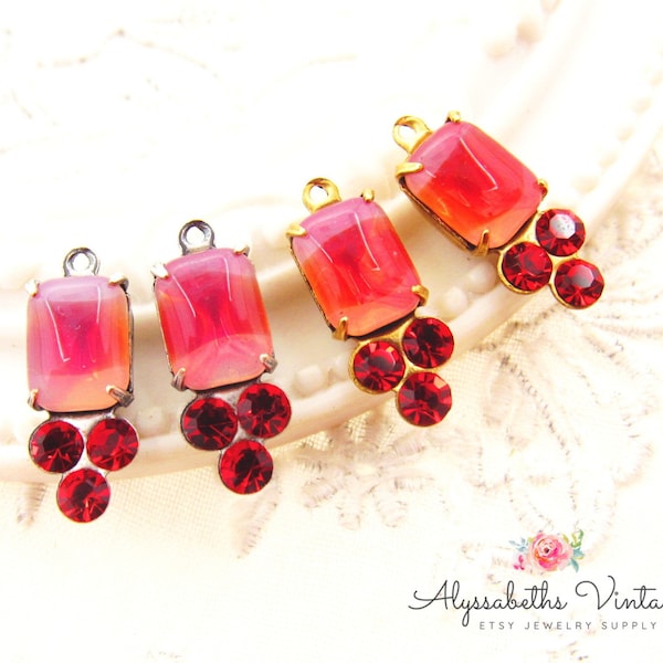 Vintage Candy Randig Röd Sabrina Åttkantiga Stenar & Siamröd Strass 17 x 7 mm Set Stendroppar Mässing, Mässing Ox, Svart, Silver Ox Hängsmycken - 2