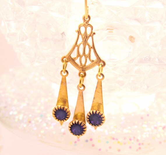 Vintage Style Art Deco 4 Ring Brass Chandelier Earring