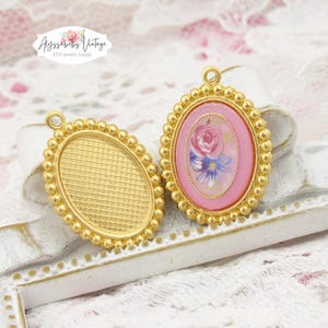 18x13mm Oval Raw Brass Beaded Edge Pendant Frame Setting Bezel for Flat Back Cameo Cabochon – 4