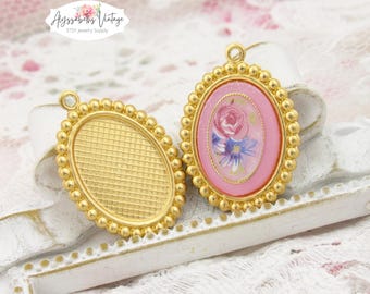 18x13mm Oval Raw Brass Beaded Edge Pendant Frame Setting Bezel for Flat Back Cameo Cabochon – 4