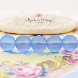 Shabby Chic Matte Light Sapphire Blue Frosted Glass 8mm Round Druk Beads, Vintage Czech Sea Glass Beads - 20