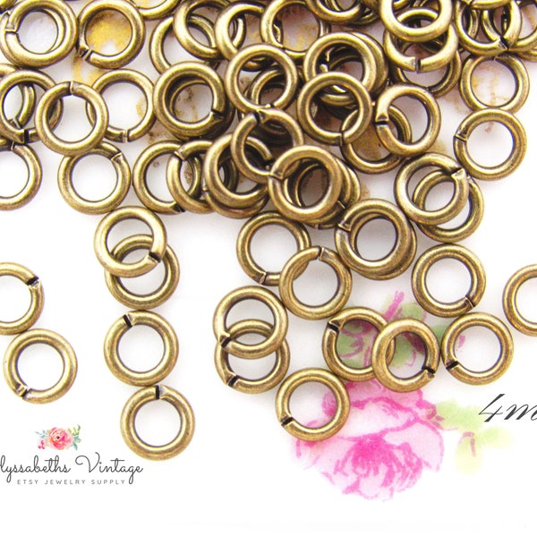 Antique Brass 4mm Round 20 Gauge Open Jump Rings Brass Ox Set of 50