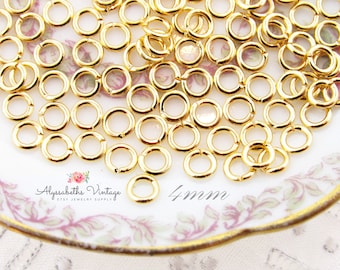 Gold Plated 4mm Round 20 Gauge Open Jump Rings Set of 50 18k Gold Plate