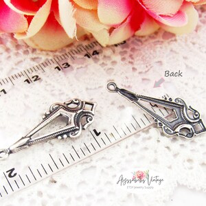 Edwardian Antique Silver Earring Dangle, Silver Ox Victorian Charms Pendants Drops 33x17mm 4 image 5