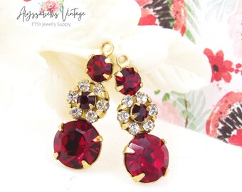 Austrian Matte Purple Lilac /& Peony Pink with White Alabaster Triple Teardrop Rhinestone Drops 23mm Setting Finish Choice 2