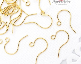 Small Gold Plated Ear Wires Earring Hooks Findings 11mm 18k Gold Plate – 24 Pieces