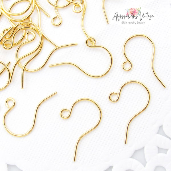 Small Gold Plated Ear Wires Earring Hooks Findings 11mm 18k Gold Plate – 24 Pieces