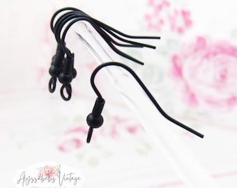 Patina Black French Ear French Wires Hooks with Ball & Spring Earring Aged Black Euro Wires Black Plated Findings - 8