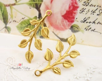 Vintage Inspired Raw Brass Leaf Charms, Brass Stamping Leaves and Branch Pendant Drops 37mm - 4