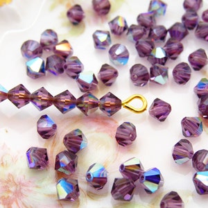 Vintage Austrian AB Amethyst Lilac Small 4mm Bicone Crystal Beads Swarovski Article 5301 - 30