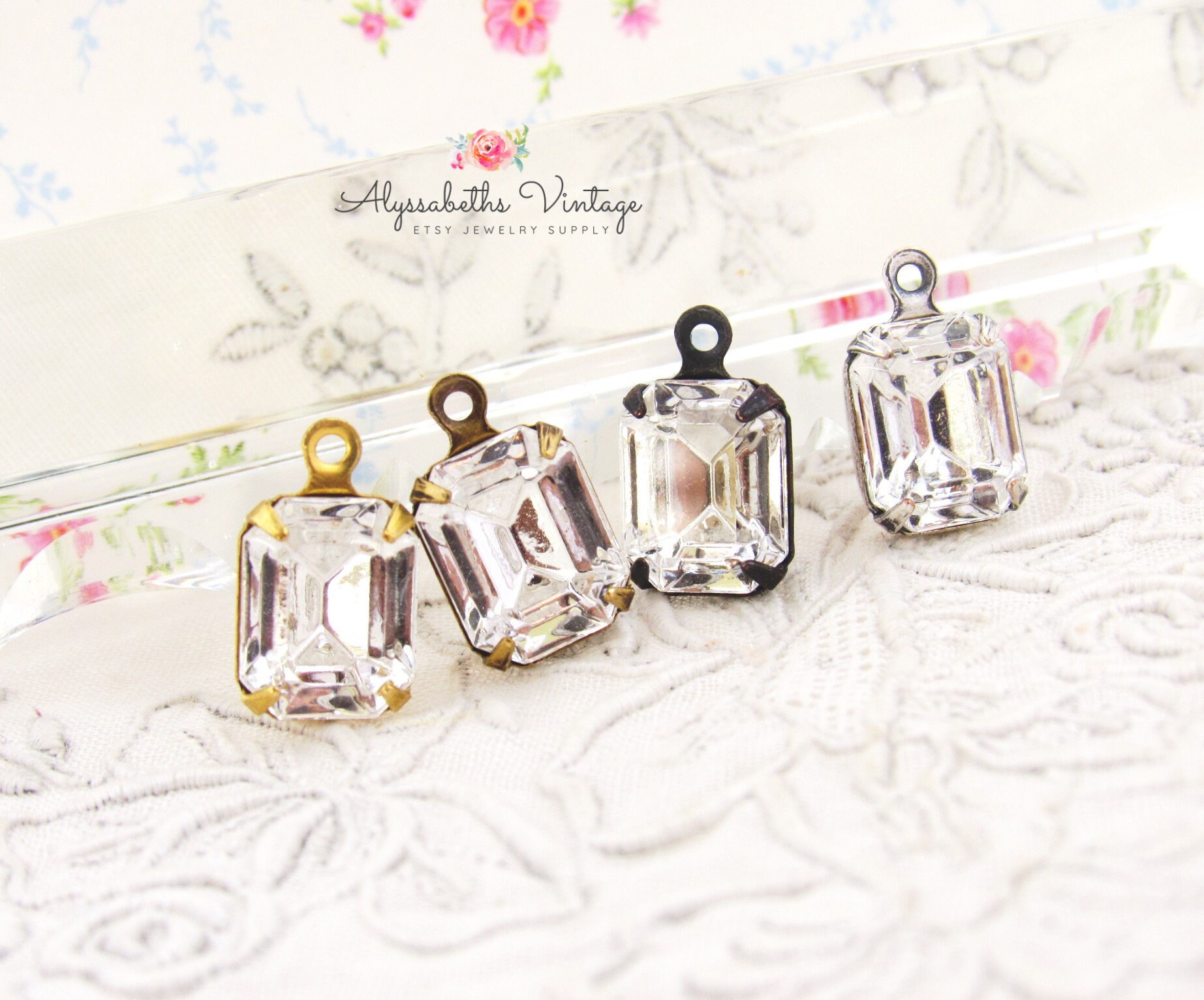 Vintage Austrian 10x8mm Clear Crystal Octagon Rhinestone Set Stones i…