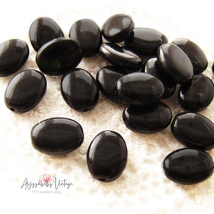 Opaque Jet Black Smooth 12x9mm Flat Oval Czech Glass Beads - 12
