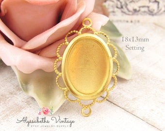 May include: Gold-toned oval pendant setting with a beaded border. The setting measures 18x13mm.  The pendant is ready to be filled with a cameo, photo, or other embellishment.