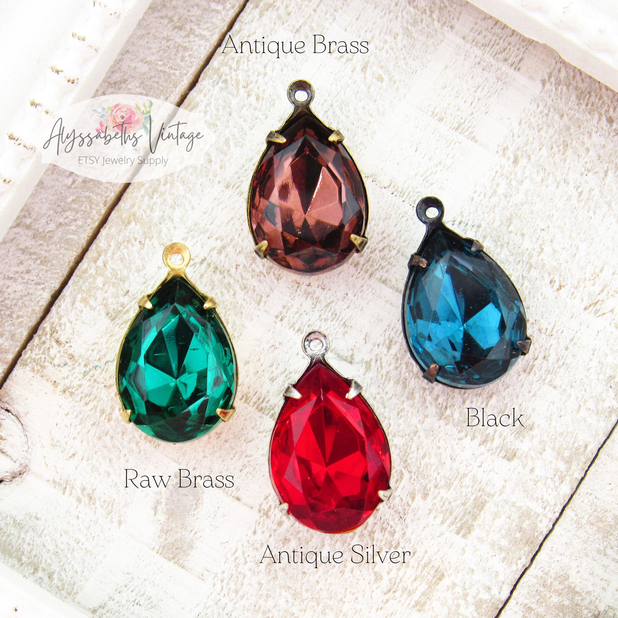 Vintage Black Diamond 15x11mm Teardrop Rhinestones Glass Vintage Black Diamond 15x11mm Teardrop Rhinestones Glass