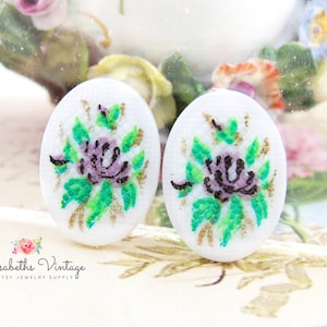 Cabochon cammeo viola vintage 18 x 13 mm punto croce punto piccolo punto strutturato floreale retro piatto pietra plastica- 2