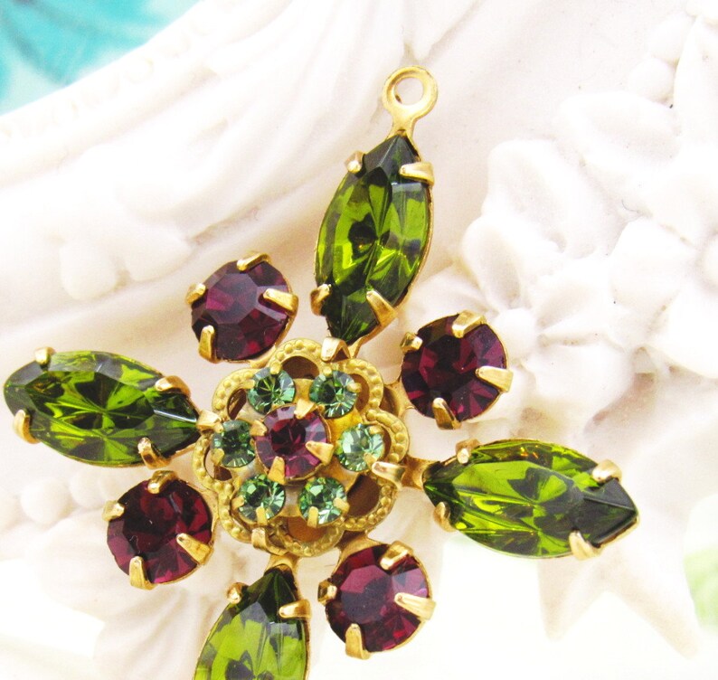 Vintage Swarovski Olivine Amethyst & Erinite Rhinestone image 2