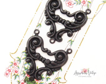 Verzierte viktorianische schwarze Schriftrolle Vintage Style Alter Patina Stecker 3 Ring Y Stecker Rosenkranz Link - 4