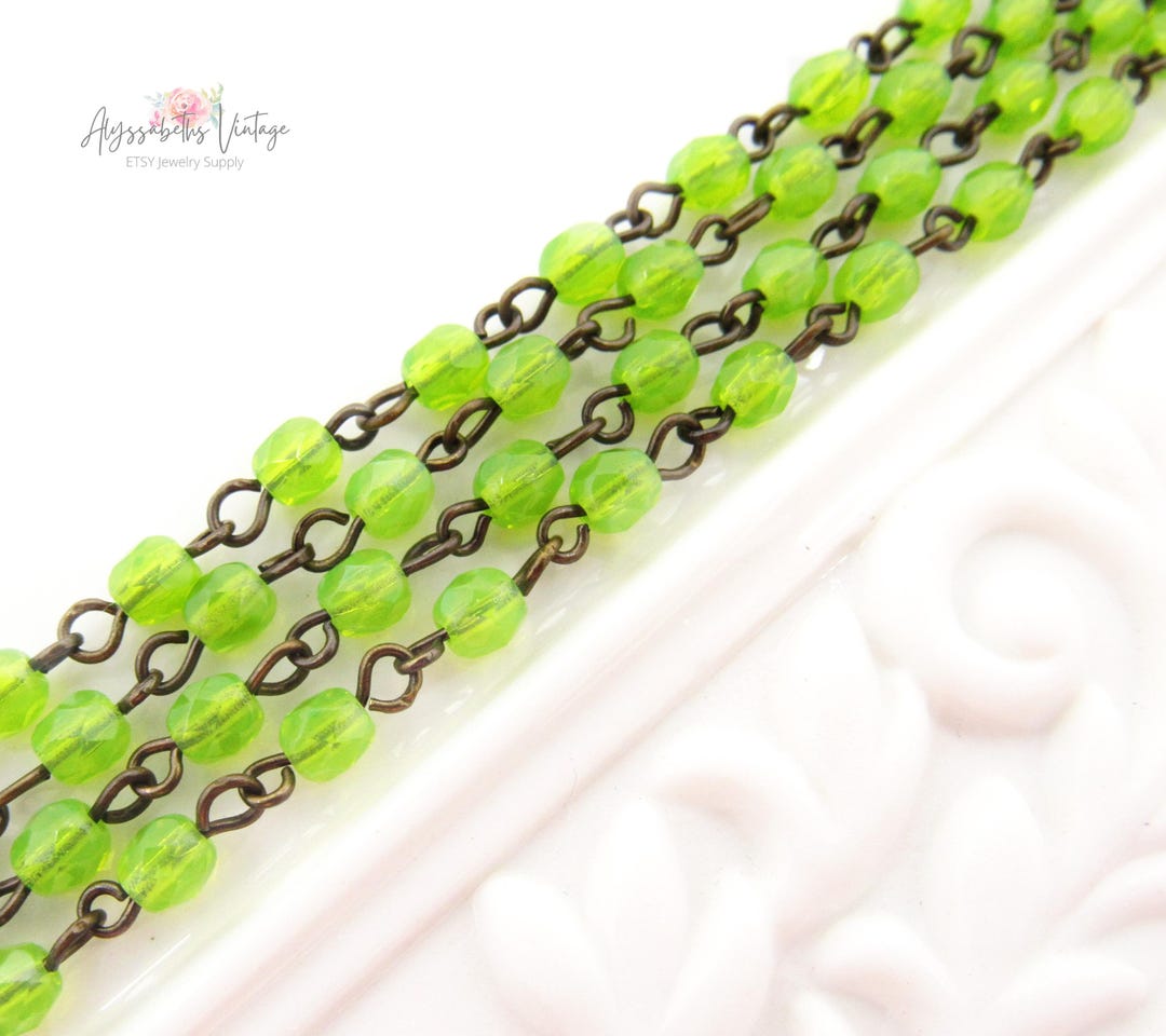 Collier Ancien Double Rang En Perles De Verre Polies Et à Facettes - Vert Et Blanc - Très Bon état
