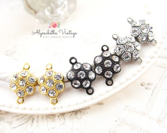 Round Cluster Clear Crystal Rhinestone Flower Charms or Connectors 15x10mm Brass, Black or Silver / Brass Ox Settings