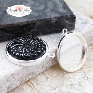 Sterling Silver Plate 18mm Round Bezel Setting, Shiny Silver 1 Ring Rolled Edge Pendant Flat Back Setting - Pair
