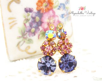 Austrian Matte Purple Lilac /& Peony Pink with White Alabaster Triple Teardrop Rhinestone Drops 23mm Setting Finish Choice 2