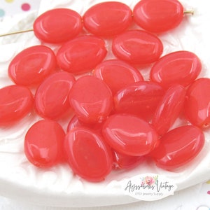 Milky Red Opal 12x9mm Flat Oval Czech Glass Beads - 12