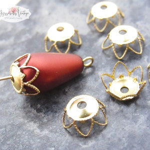 Elegant Lacey Raw Brass Filigree Bead Caps, 8mm Petal Filigree Bead Ends - 6