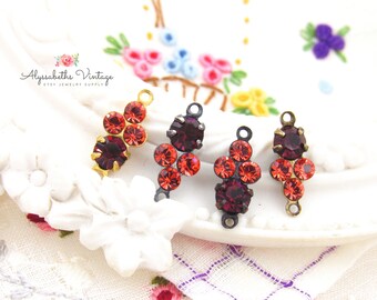 Petite Purple Amethyst and Padparadscha Pink Rhinestone Cluster Connectors 15x6mm Brass, Black, Brass or Silver Ox 2 Ring Links
