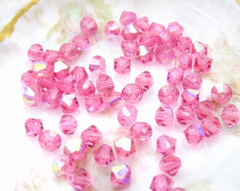 Vintage Austrian Light AB Rose Small 4mm Bicone Crystal Beads Swarovski Article 5301 - 30