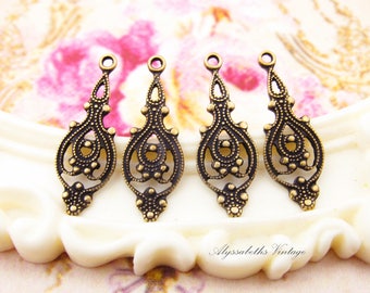 Ornate Antiqued Brass Ox Victorian Filigree Drops Earring Dangles 23x8mm Patina Cast Brass Charms Findings -4