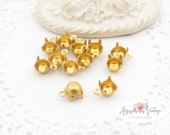 Raw Brass Cupped Prong Settings with 1 Loop / Ring for 24ss to 25ss Point Back Rhinestones Closed Back Single Stone Settings - 12