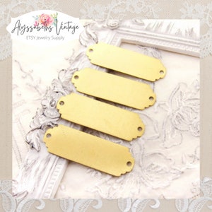 スカラップエンド大型生真鍮スタンピングブランクIDタグコネクタ38 x 13 mm - 6