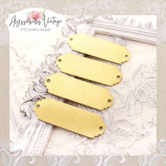 Scalloped End Large Raw Brass Stamping Blanks ID Tags Connectors 38x13mm - 6